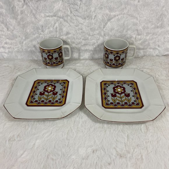 Vintage 2 sets Small Plate Teacup Retro Floral 70's - Picture 5 of 8
